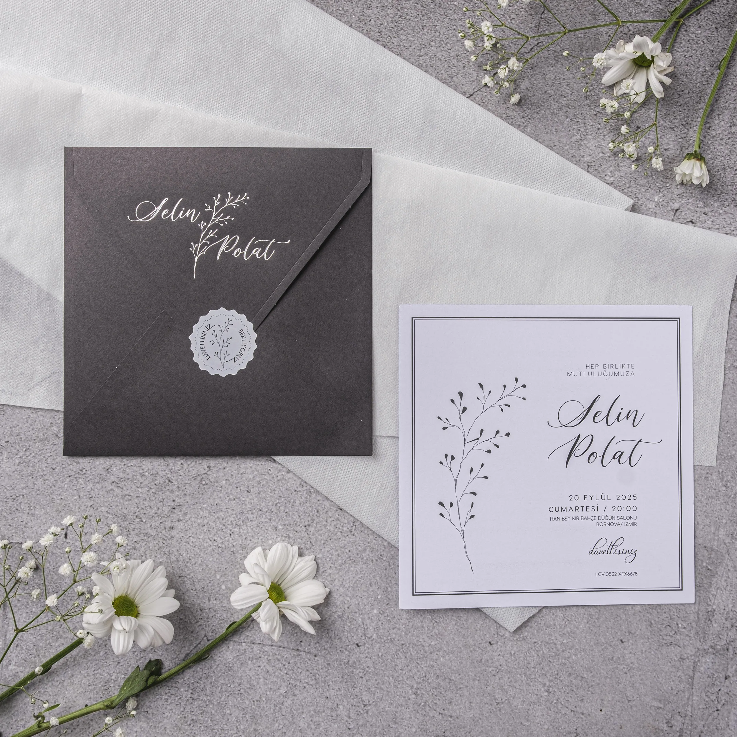 Stylish Davetiyesi 10339 - Ucuz düğün davetiyesi ₺29.00